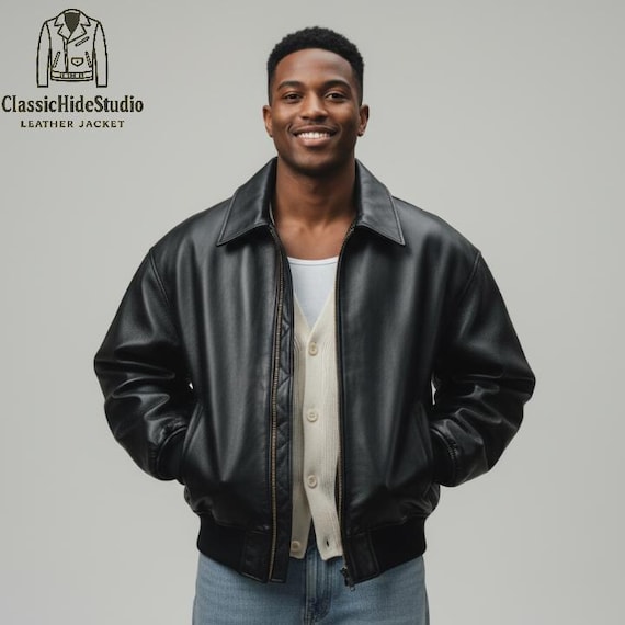 Vintage 90s Black Leather Bomber Jacket: Oversized Hip Hop Coat - Etsy