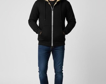 Men’s Black Sherpa Lined Zip-Up Hoodie | Winter Fleece Jacket