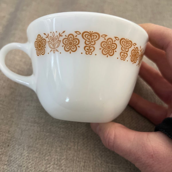 Vintage Pyrex Gold Butterfly Milk Glass Coffee Cup