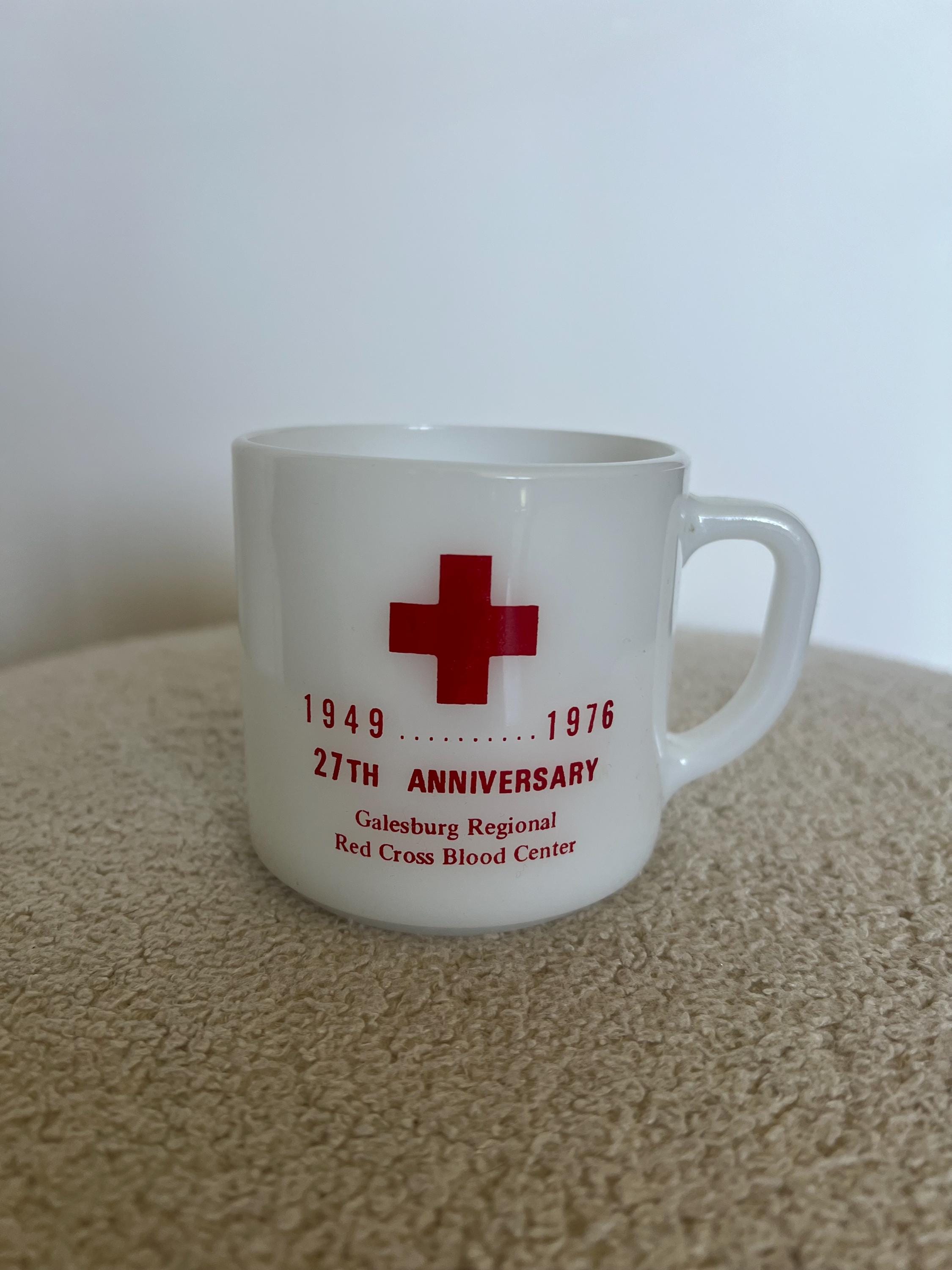 Vintage Red Cross White Glass Mug