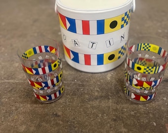 Vintage Boating Ice Bucket and Glasses (set of 4)