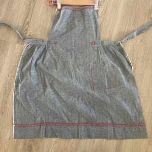 VIntage Gray Apron with Red RickRack Trim