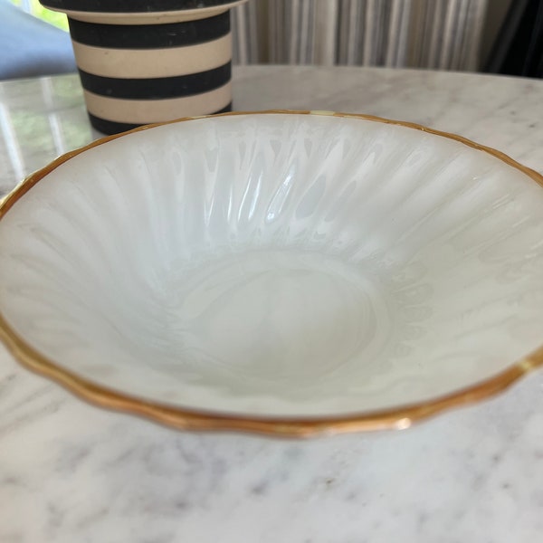 Vintage  Fire King Ivory Oven Ware Dessert Bowl with gold rim