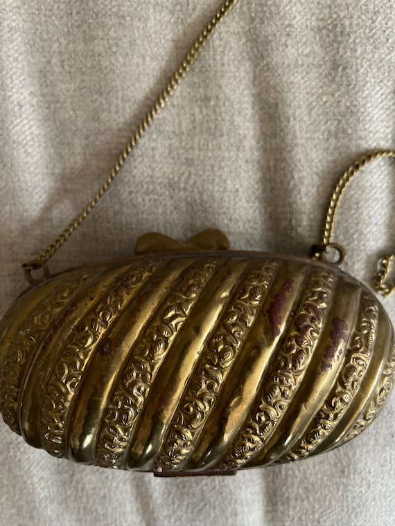 Art Deco Brass Shell Formal Evening Bag -with blu… - image 1