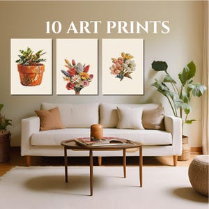 Neutral Botanical Print Set Flower Art Prints Set of TEN Vintage Floral Gallery Wall Set Printable Digital Download