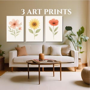 Watercolor Wildflower Prints Set of 3: Minimalist Floral Gallery Wall Art (Digital Download)