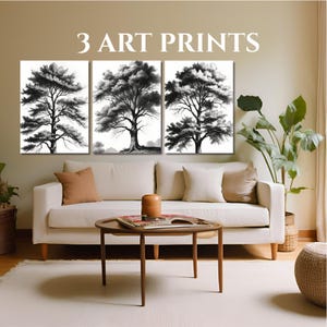 Gallery Wall Art Set of 3, Vintage Tree Sketch, Antique Tree Drawings, Botanical Art, Nature Sketch, Farmhouse Wall Decor, DIGITAL DOWNLOAD