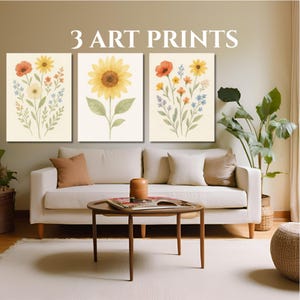 Watercolor Wildflower Prints Set of 3: Minimalist Floral Gallery Wall Art (Digital Download)