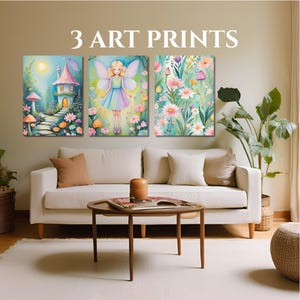 Set of 3 ORIGINAL Fairy Garden prints kids fairy prints nursery wall art nursery fairy theme decor girls fairy wall art Toddler room