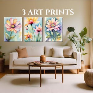 Watercolor Wildflower Prints Set of 3: Minimalist Floral Gallery Wall Art (Digital Download)