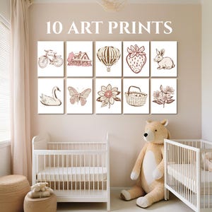 Pink Nursery Prints: Vintage Girls Room Gallery Wall Art (Digital Download)