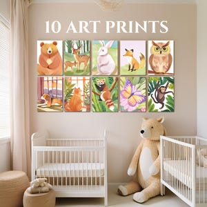 Nursery Prints Baby Room Decor Woodland Nursery Wall Art Gift Woodland Baby Animal Prints Kids Room Decor Wall Set Vintage Kids Room Decor