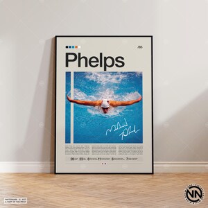 Pôster de Michael Phelps, pôster esportivo, moderno de meados do século, pôster motivacional, pôsteres esportivos para quarto