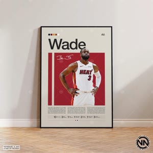 Pôster de Dwayne Wade, pôster do Miami Heat, pôster da NBA, pôster esportivo, moderno de meados do século, fãs da NBA, presente de basquete, pôsteres esportivos para quarto