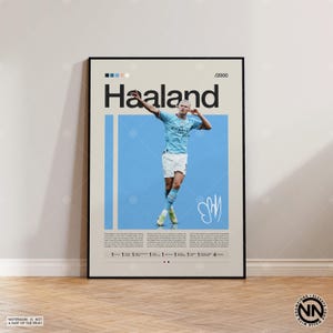 Pôster Erling Haaland, Pôster Manchester City, Presentes de futebol, Pôster esportivo, Pôster de jogador de futebol, Arte de parede de futebol, Pôsteres esportivos para quarto