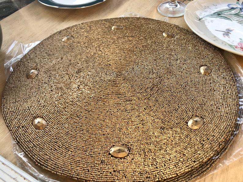 Beaded Black Rose Gold Gold Table Mat Center Piece Etsy