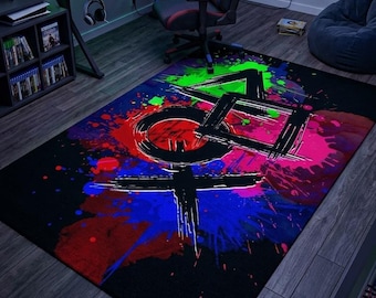 Alfombra con diseño de mando de videojuegos neón / Alfombra para sala de juegos / Alfombra con estampado de joystick / Alfombra arcade neón / Alfombra moderna para sala de videojuegos / Regalo para gamers