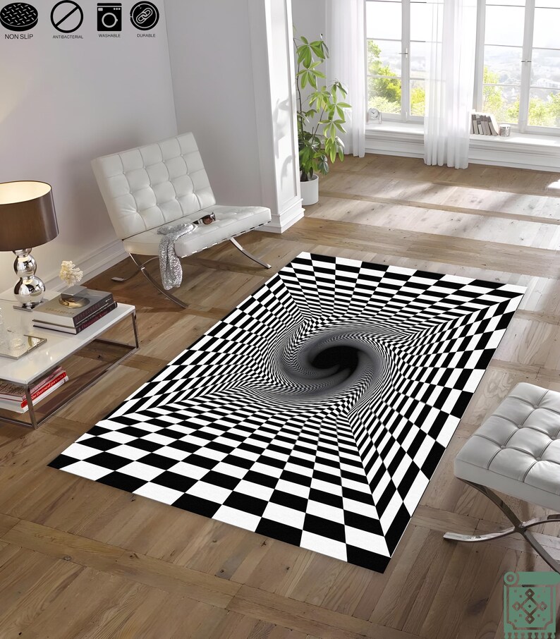 3D Vortex Rug | Optical Illusion Rug | Black and White Rug | Modern ...