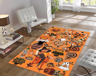 Halloween Rug | Orange Rug | Pumpkin Rug | Halloween Gifts Rug | Scary Rug | Halloween Gift Rug | Halloween Pattern Rug | Living Room Rug