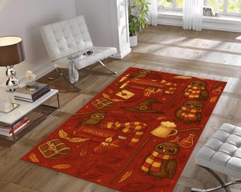 Wizard items Rug | Witchcraft Rug | Wizardry Rug | Fantasy Wizarding Rug | Harry Rug | Magic Rug | Kids Room Decor | Red Decor Rug