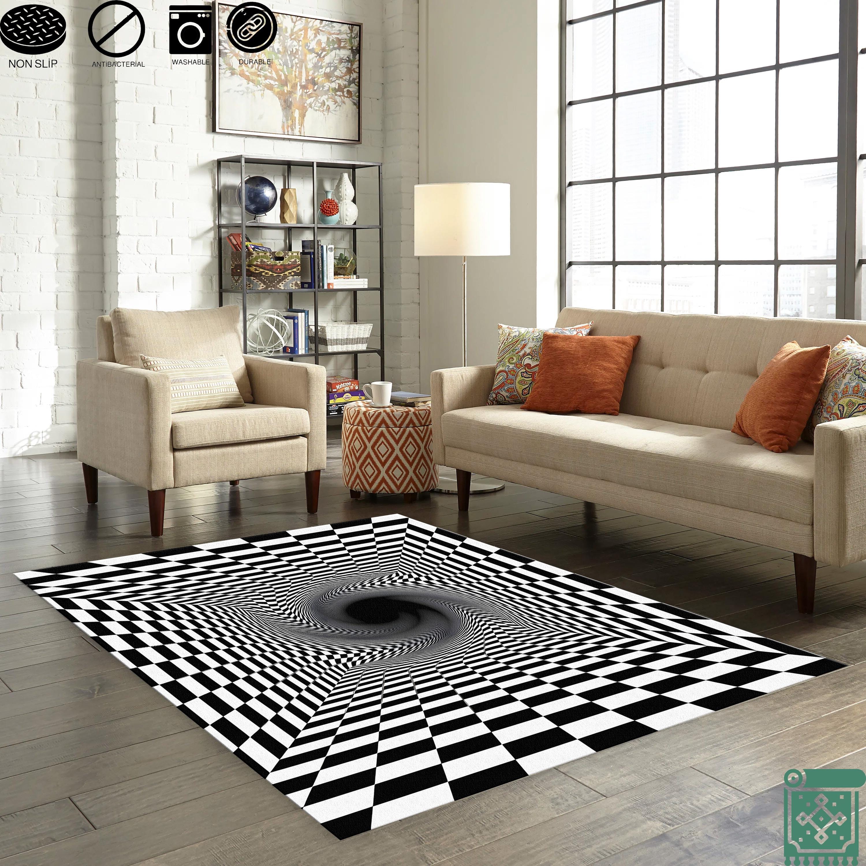 3D Vortex Rug | Optical Illusion Rug | Black and White Rug | Modern ...