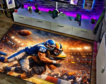 Alfombra de fútbol americano / Decoración para sala de juegos para adolescentes / Alfombra deportiva para sala de juegos / Regalo para él / Fútbol americano / Tapetes de juego