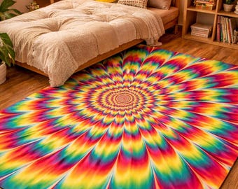 Alfombra decorativa con espiral psicodélica / Alfombra arcoíris alucinante / Alfombra con ilusión óptica / Decoración colorida que estimula la dopamina / Alfombra de ambiente con estética original / Alfombra de regalo
