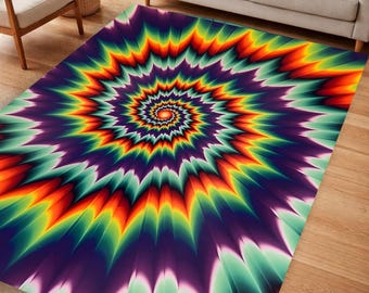 Alfombra espiral psicodélica / Alfombra con ilusión óptica alucinante / Alfombra abstracta colorida / Alfombra para habitación con decoración que estimula la dopamina / Alfombra personalizada