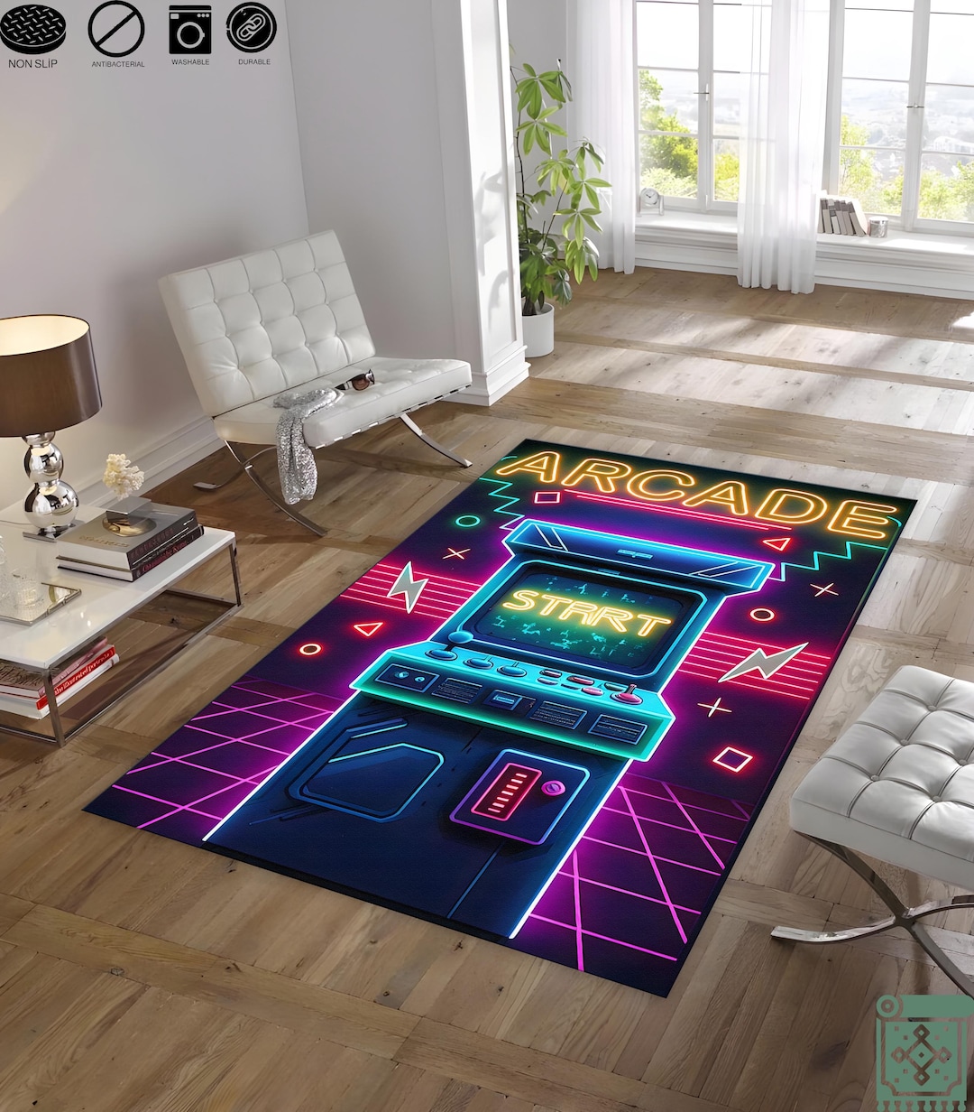 Modern Arcade Room Rug Arcade Game Neon Rug | Gaming Room Rug | Gamer Decor | Gift for Gamer ...