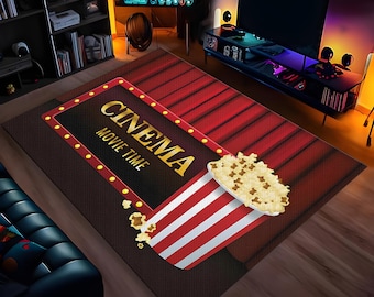 Alfombra con diseño de película / Decoración vintage para sala de cine / Alfombra con estampado cinematográfico / Decoración de cine / Decoración para cine en casa / Alfombra decorativa para habitaciones