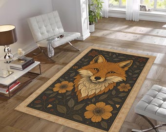 Fox Pattern Rug | Farmhouse Decor | Animal Area Rug | Living Room Rug | Fox Home Decor | Vintage Rug | Rug For Bedroom | Christmas Gifts Rug