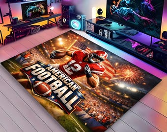 Alfombra con diseño de fútbol americano / Alfombra para sala de juegos para adolescentes / Alfombra deportiva para sala de juegos / Regalo para él / Fútbol americano / Tapetes de juego / Alfombra lavable