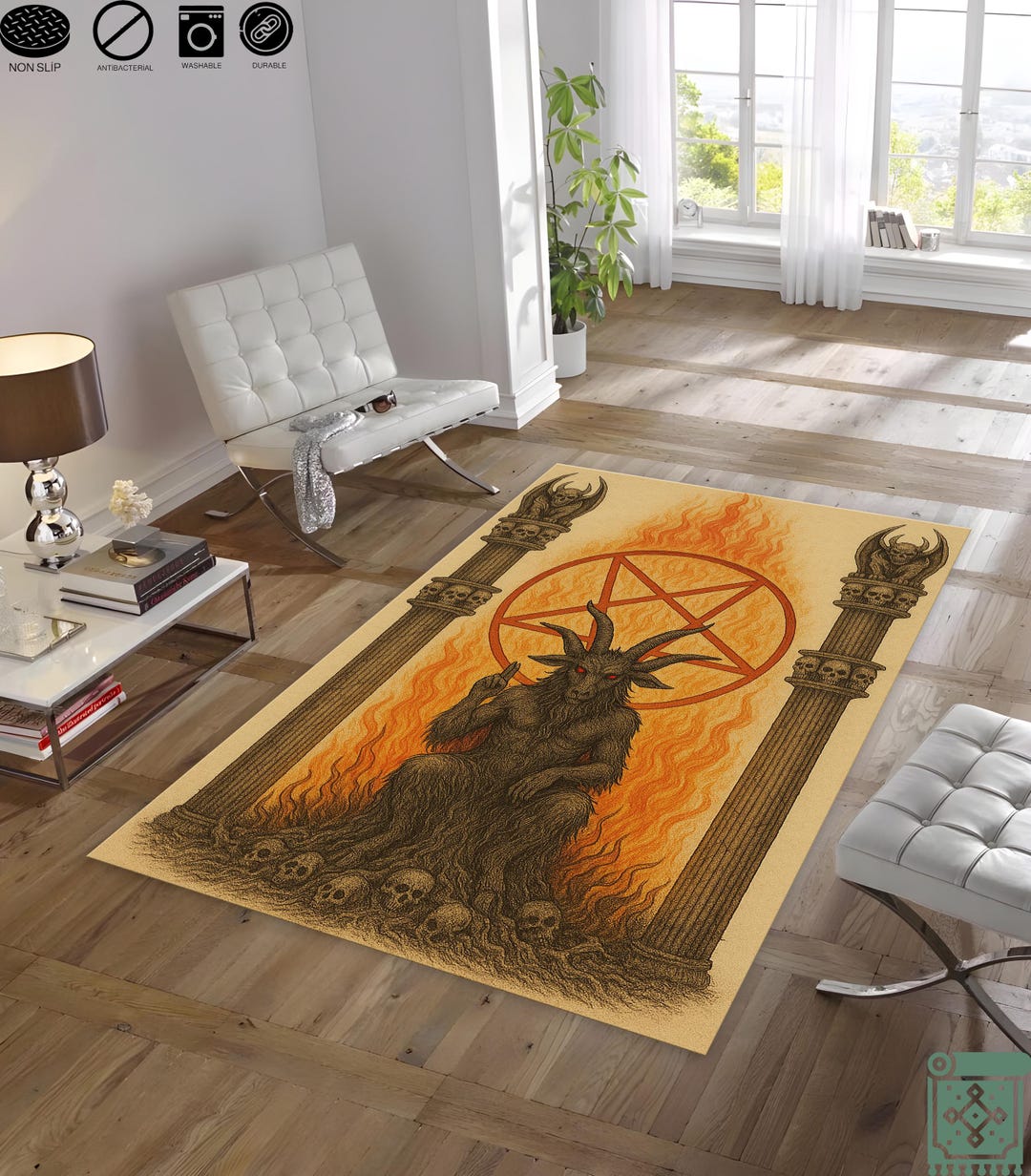 Satanic Goat Themed Rug | Satanic Pentagram Flame Area Rug | Satanic ...