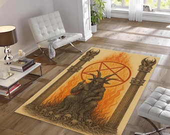 Alfombra con temática de cabra satánica / Alfombra con llamas de pentagrama satánico / Decoración satánica para el hogar / Alfombra de terror para decoración satánica / Alfombra satánica / Regalos góticos
