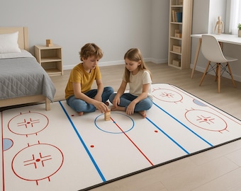 Alfombra estampada con diseño de pista de hockey sobre hielo / Logotipo personalizado del equipo / Alfombras lavables / Regalo para amantes del hockey sobre hielo / Decoración para habitación infantil / Alfombras para sala de juegos