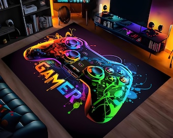 Alfombra con control de juegos de neón / Alfombras antideslizantes / Alfombra con patrón de joystick / Alfombra de neón para sala de juegos / Decoración para habitación de gamer / Alfombras lavables / Regalos para gamers