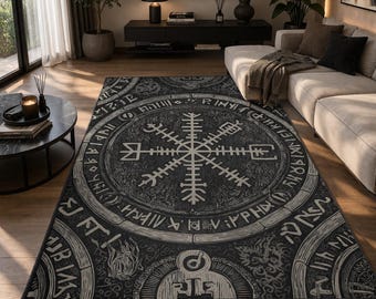 Alfombra de estilo vikingo / Alfombra pagana nórdica Valknut / Alfombra de diseño escandinavo / Decoración vikinga / Decoración de mitología nórdica / Alfombra gótica para el hogar