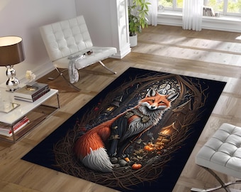 Fox Pattern Rug | Farmhouse Decor | Cozy Area Rug | Living Room Rug | Fox Home Decor | Vintage Rug | Rug For Bedroom | Victorion Gifts Rug