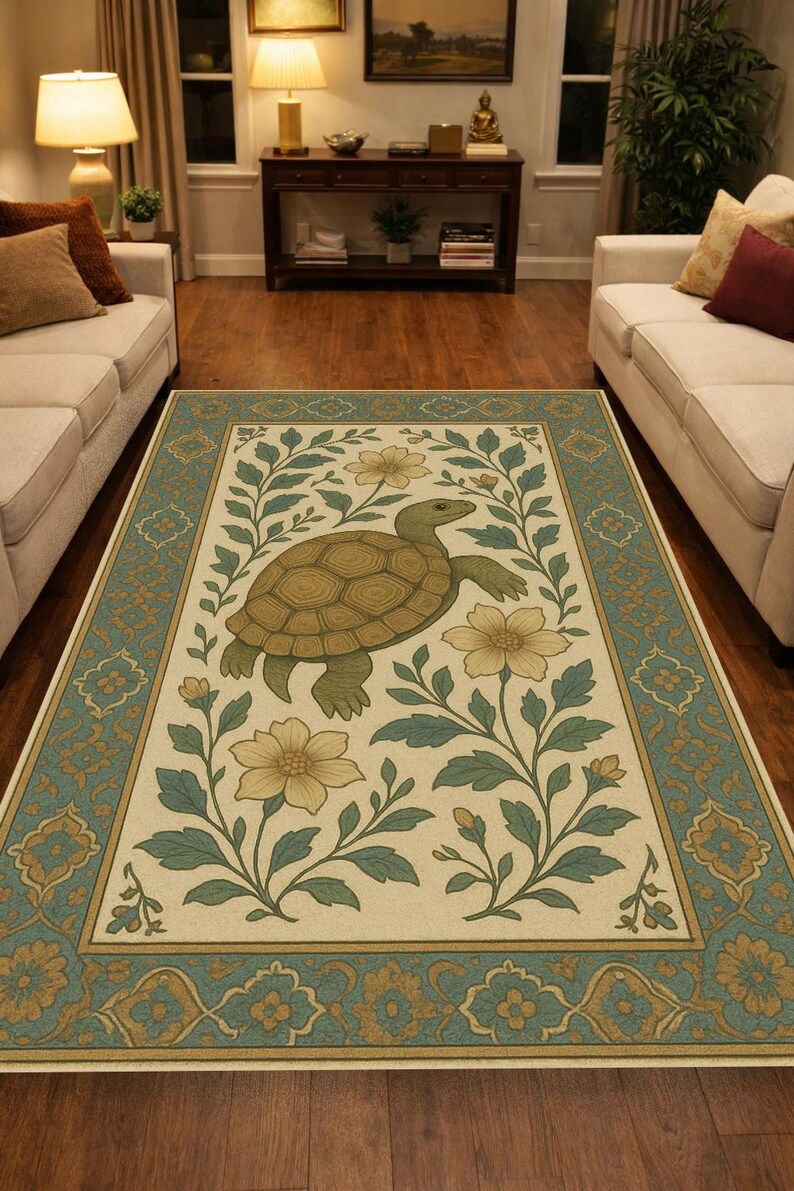 Tortoise Shell Rug Vintage Turtle Pattern Rug | Persian Style Tortoise Rugs | Botanical ...