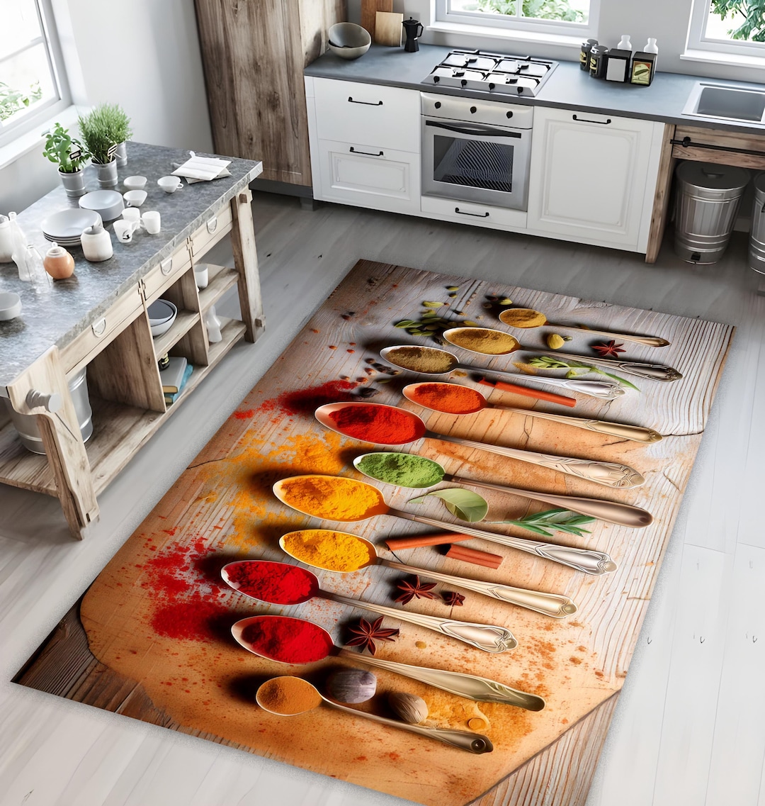 Kitchen Runner Rug | Washable Non-slip Rug | Colorful Spices Printed ...
