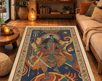 Alfombra de la diosa Kali / Alfombra bohemia espiritual / Decoración para sala de yoga / Alfombra de mitología hindú / Alfombra para sala de meditación / Alfombra de arte indio / Alfombra mística