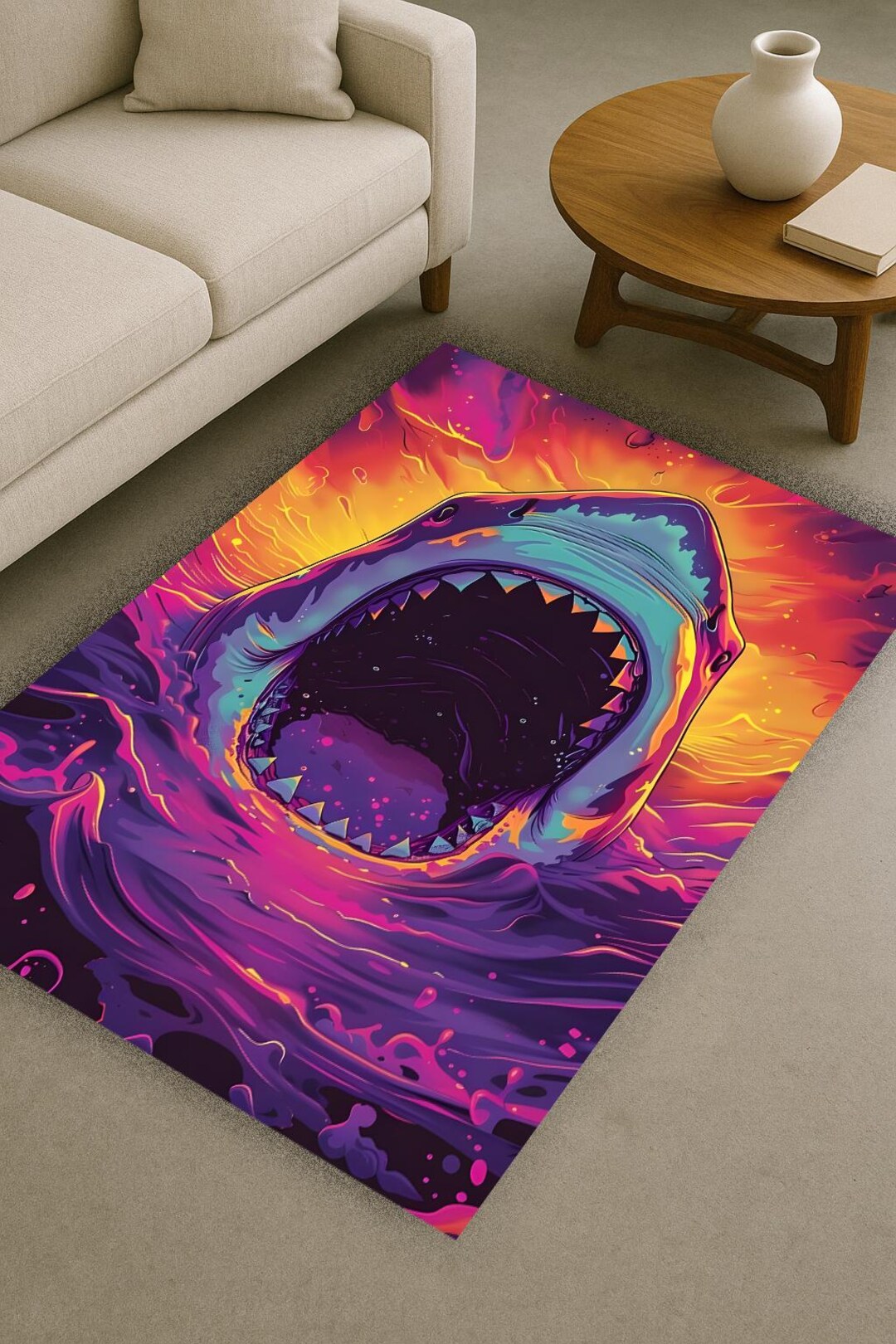 Crazy Shark Design Rug | Shark Ocean Carpet | Game Room Decor Rug ...