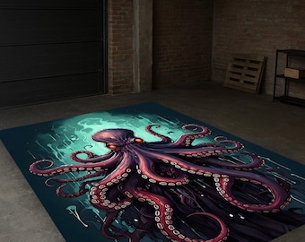 Bunter Oktopus Teppich | Mosaik Meerestier Dekor | Badezimmer Dekor Teppich | Mondschein Mystic Octopus Teppich | Rustikaler Oktopus Teppich | Geschenke Teppich