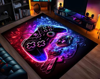 Alfombra de neón para mando de videojuegos / Alfombra antideslizante / Alfombra con diseño de joystick / Alfombra de neón para sala de juegos / Decoración para habitación de gamer / Alfombras lavables / Regalos para gamers