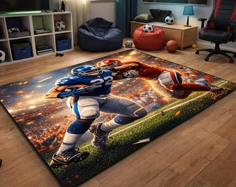 Alfombra de jugador de fútbol americano / Decoración de sala de juegos para adolescentes / Alfombra de sala de juegos con temática deportiva / Regalo para novio / Fútbol americano / Tapetes de juego