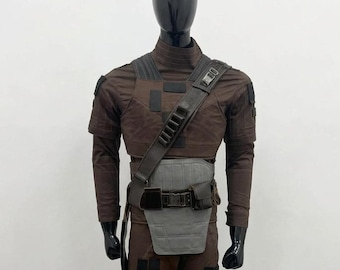 Disfraz de cosplay de Din Djarin, el piloto de Mandalorian, con traje marrón – Traje de cazarrecompensas de Star Wars para Comic Con y Halloween.