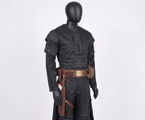 Book of Boba Fett Flight Suit Cosplay Costume – Black Boba Fett Mandalorian Costume with Flak Vest & Holster Belt, Star Wars Bounty Hunter.