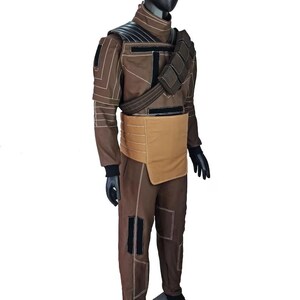 Mandalorian Din Djarin brown Armor undersuit left view with vest and cummerband and mando belt