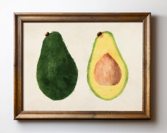 Avocado Wall Art Print, Minimalist Kitchen Fruit Decor, Farmhouse Green Food Digital Download, Modern Vegetable Artwork, TimprintsStudio
