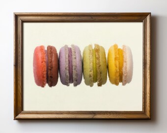 Macarons Kitchen Print – French Pastry Wall Art, Colorful Dessert Illustration, Parisian Cafe Decor, Instant Download, TimprintsStudio